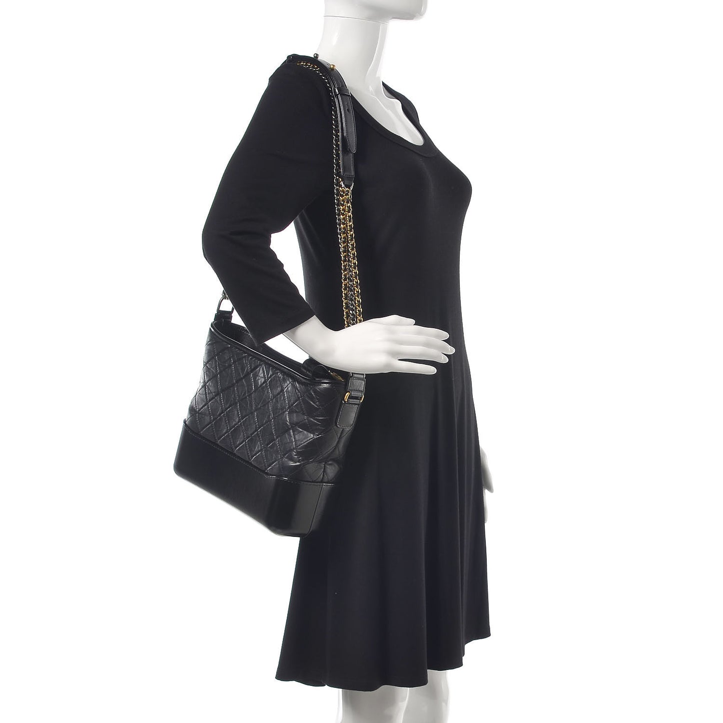 Aged Calfskin Quilted Medium Gabrielle Hobo Black