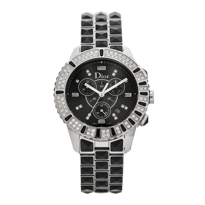 Christian Dior Stainless Steel Diamond Pave Bezel Sapphire 38mm Christal Chronograph Quartz Watch Black 1 of 5