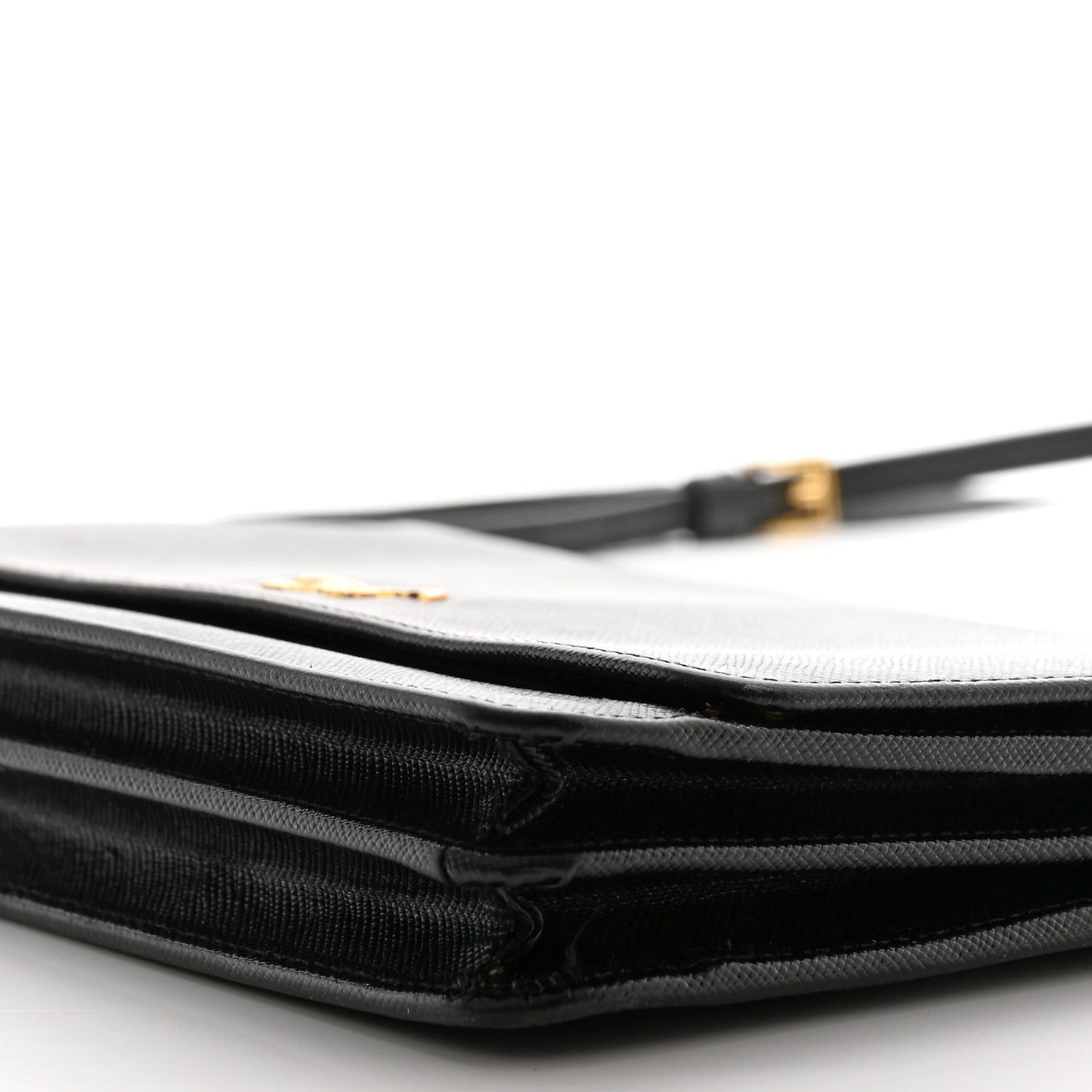 Saffiano Metal Flap Wallet With Strap Black