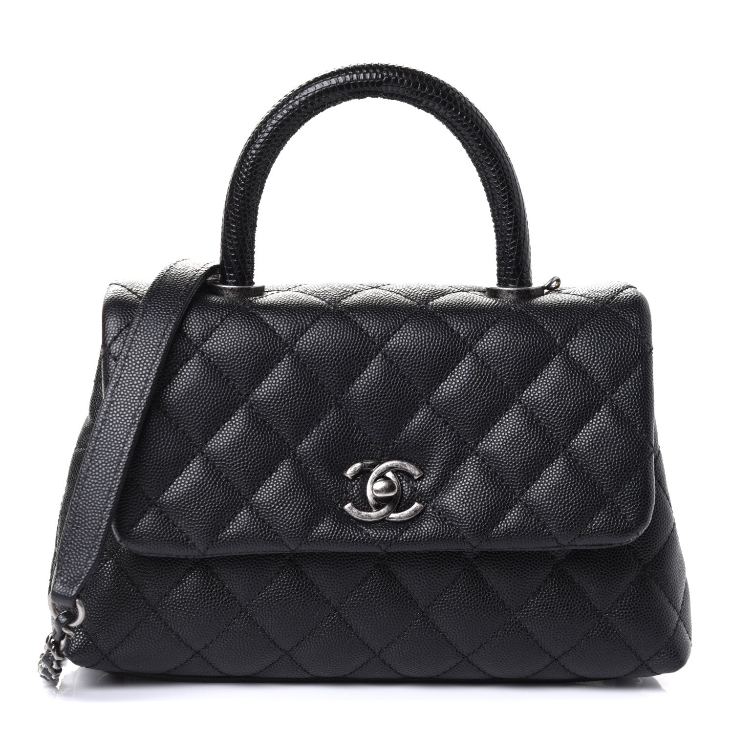 Chanel Caviar Lizard Embossed Quilted Mini Coco Handle Flap Black 1 of 7