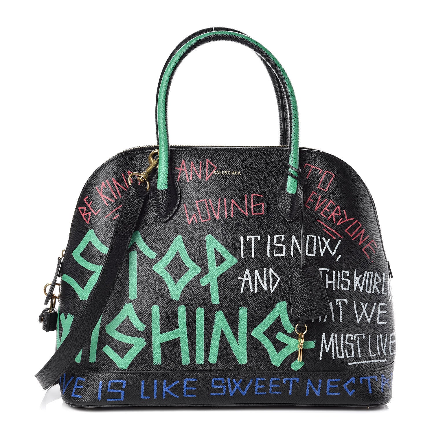 Balenciaga Signature Grained Calfskin Graffiti M Ville Top Handle Bag Black Multicolor 1 of 11