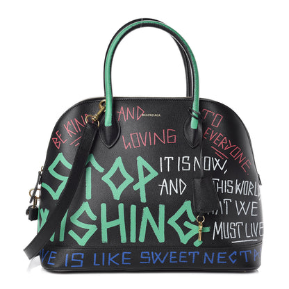 Balenciaga Signature Grained Calfskin Graffiti M Ville Top Handle Bag Black Multicolor 1 of 11
