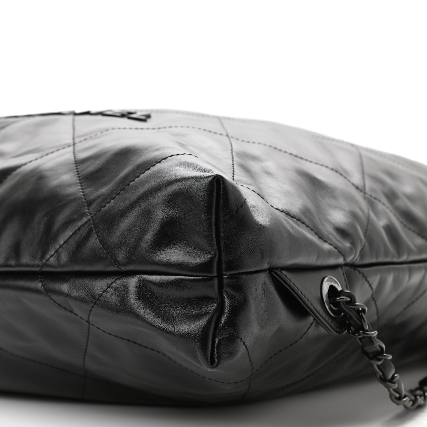 Shiny Calfskin Quilted Chanel 22 Backpack So Black