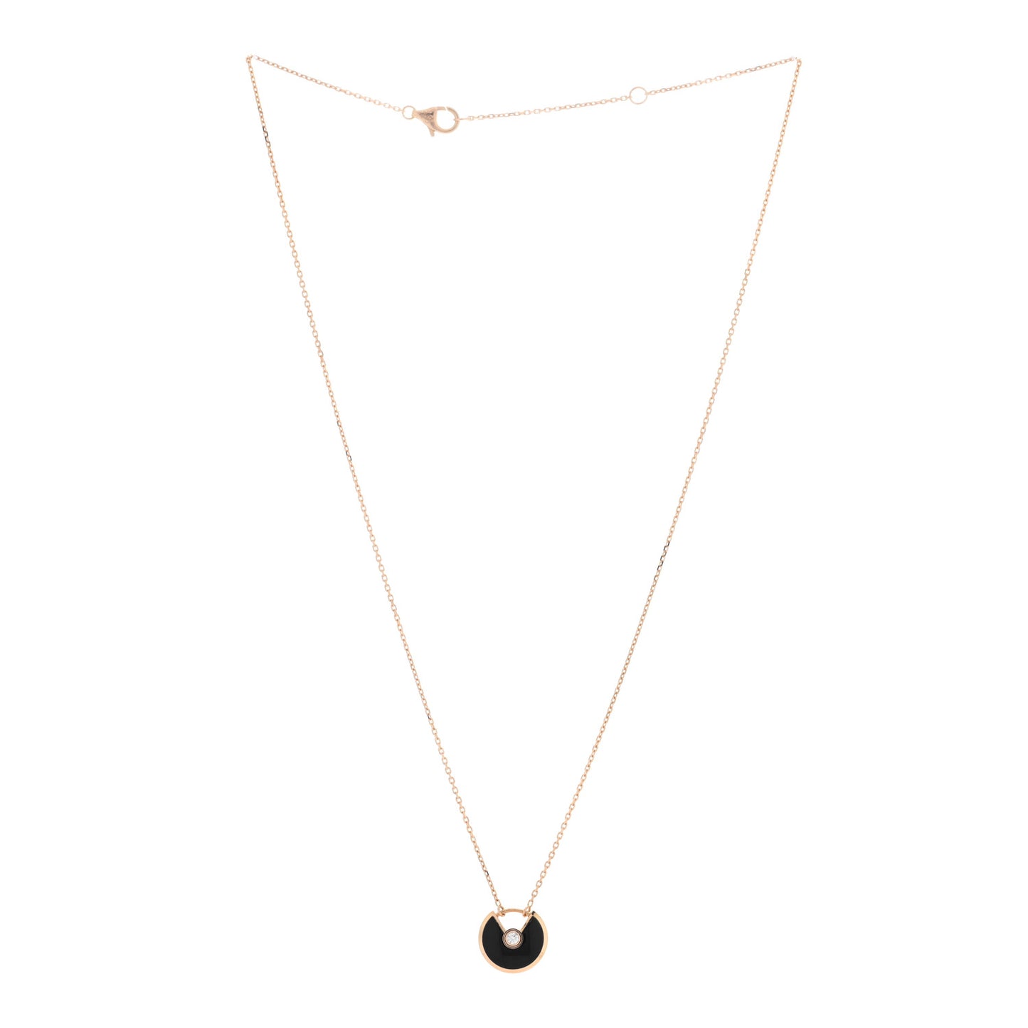 18K Pink Gold Diamond Black Onyx XS Amulette de Cartier Pendant Necklace