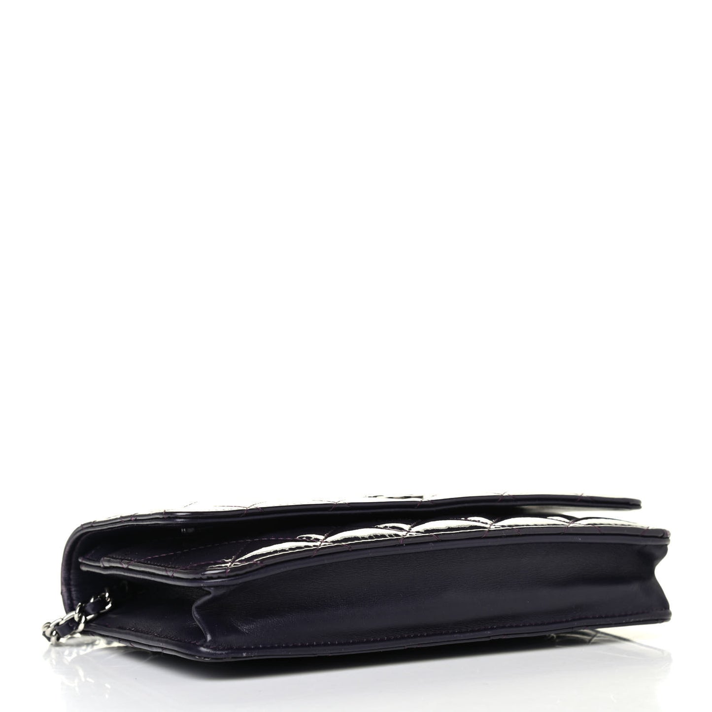Patent Quilted Wallet On Chain WOC Dark Purple