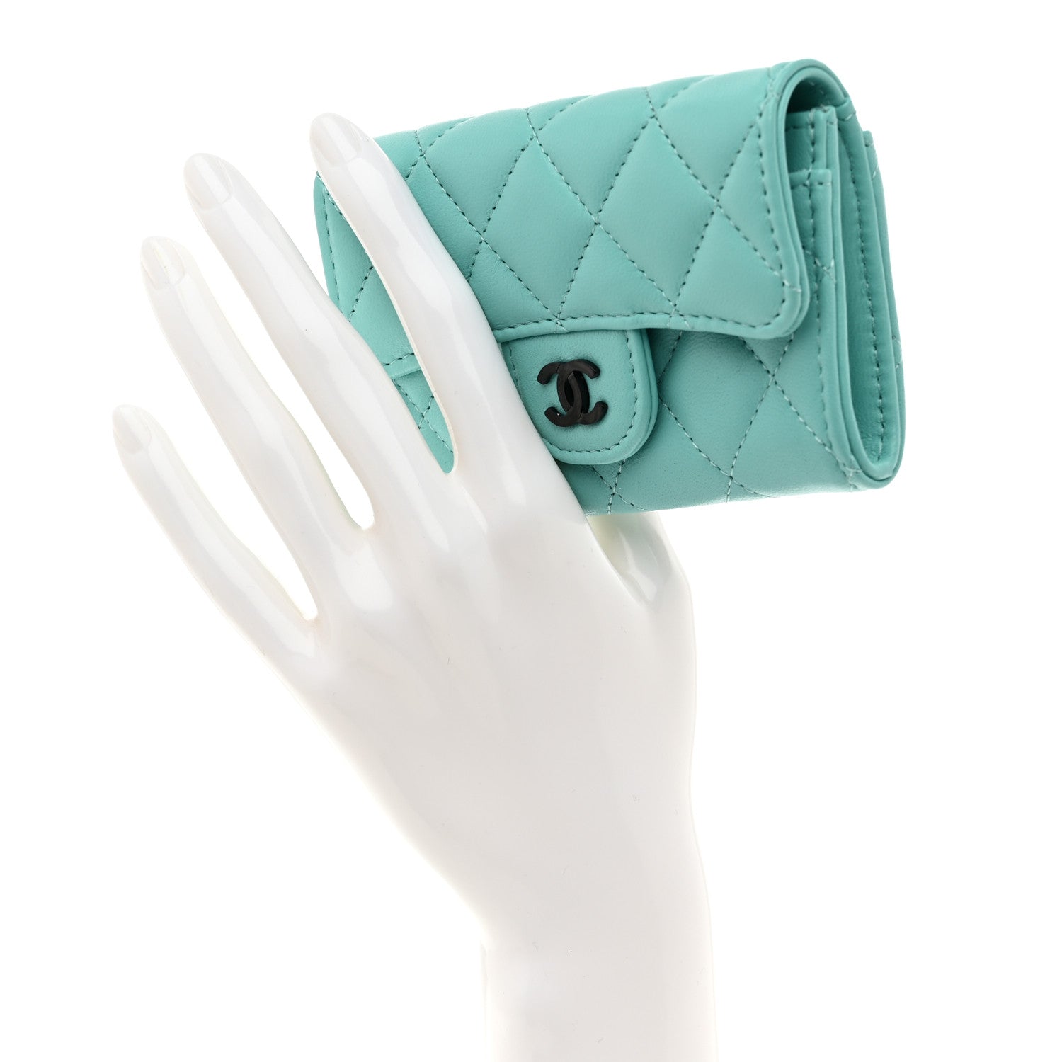 Chanel Lambskin Quilted Flap Card Holder Wallet Turquoise 2 of 8