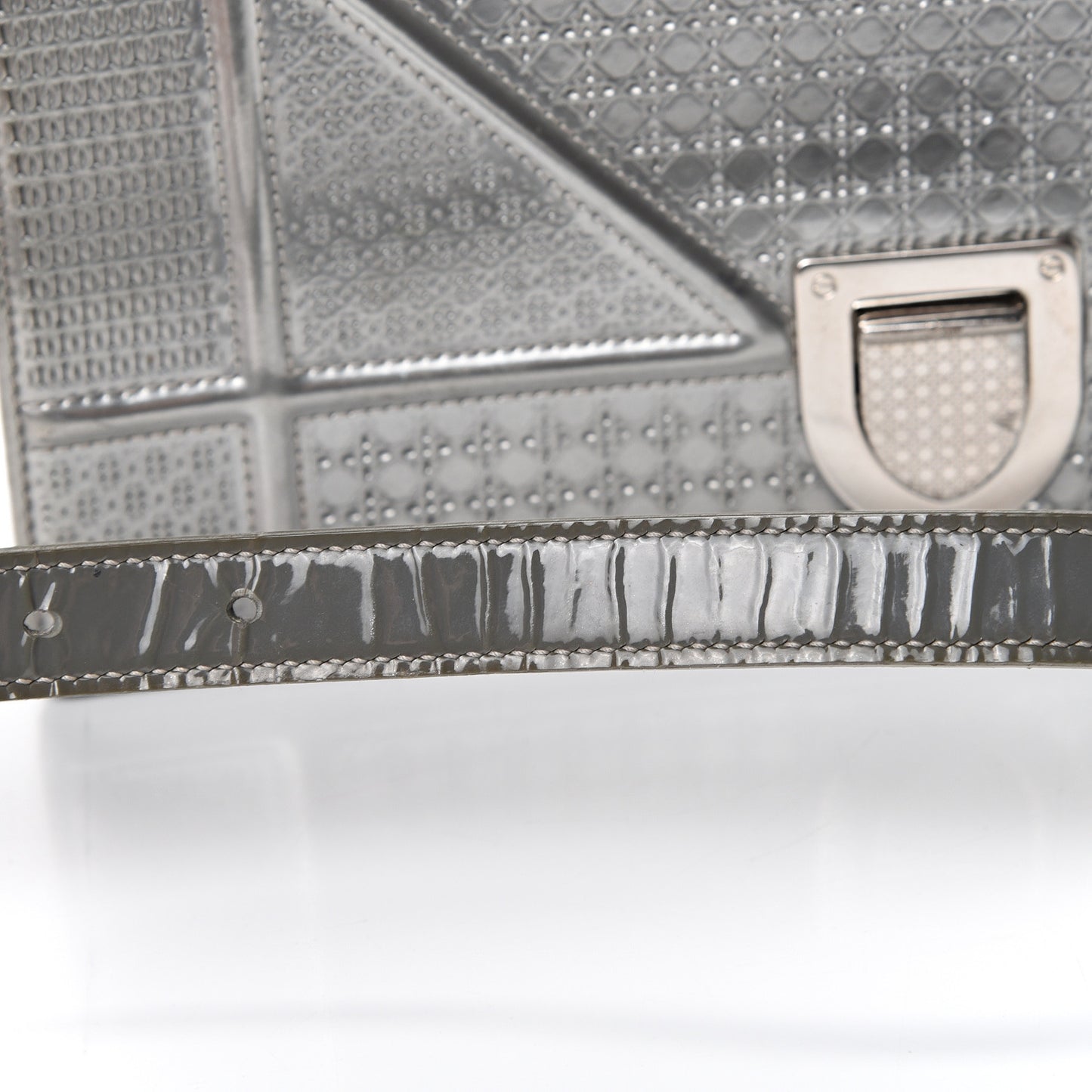 Metallic Patent Micro-Cannage Medium Diorama Flap Bag Silver