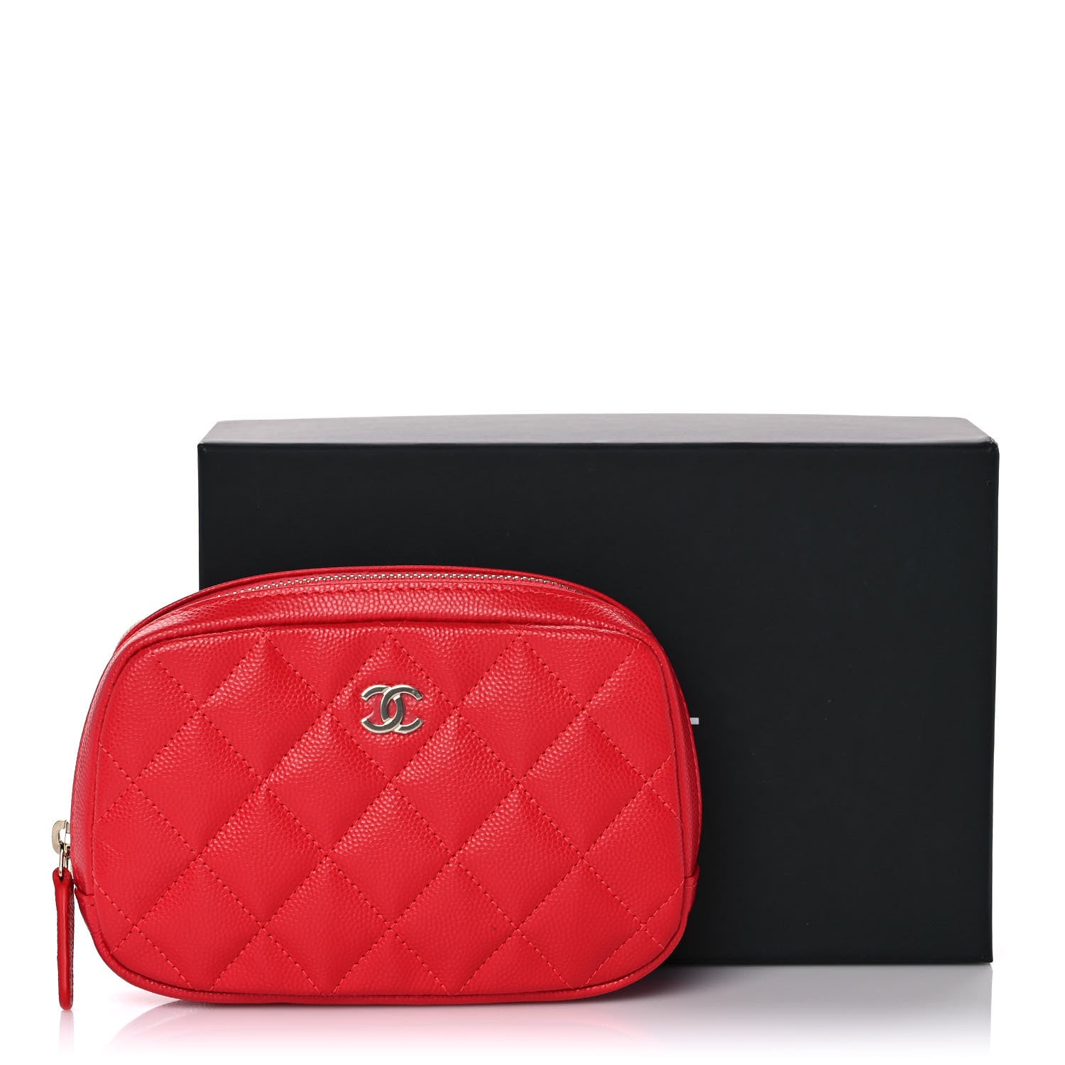 Chanel Caviar Quilted Small Curvy Pouch Cosmetic Case Red 11 of 11