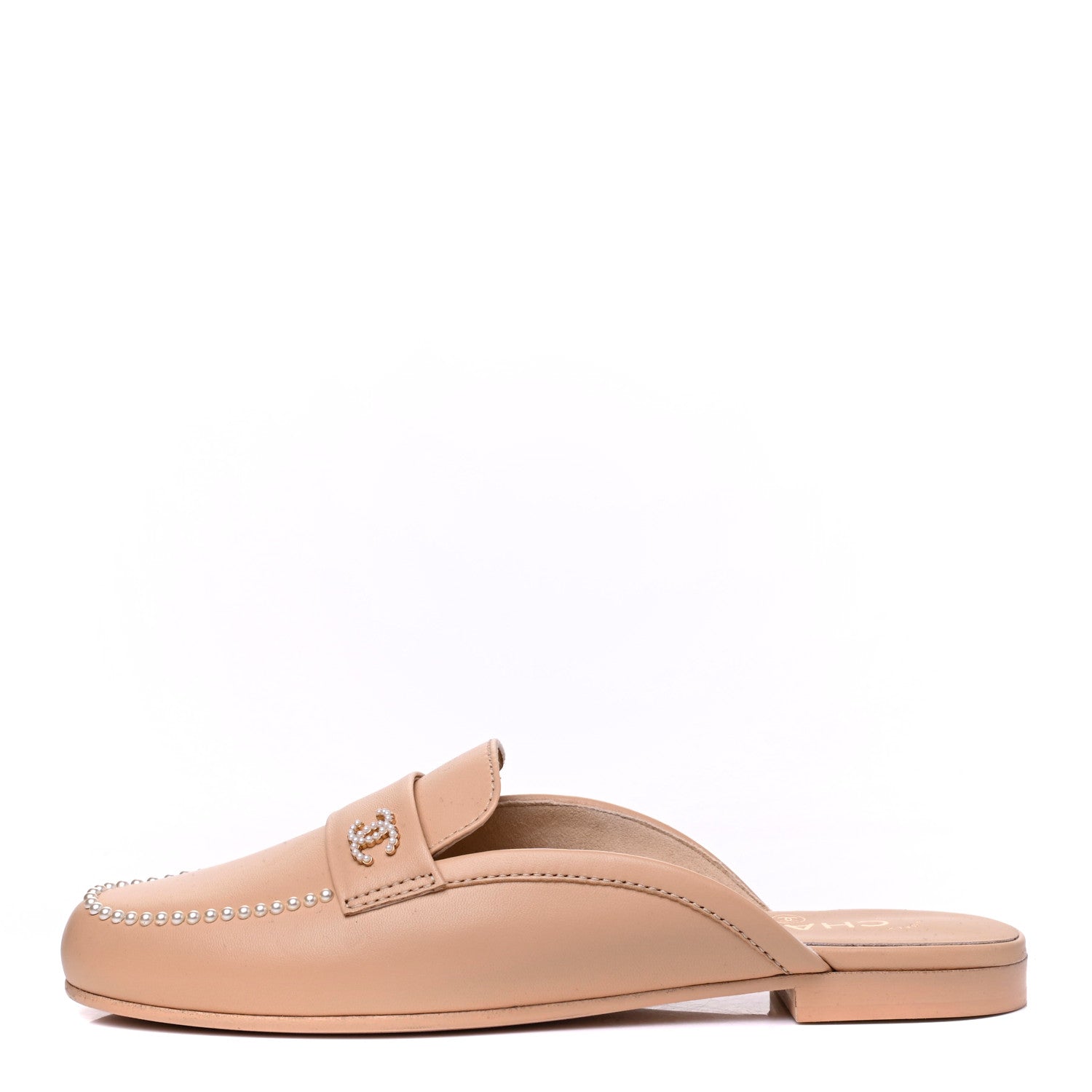 Chanel Lambskin Pearl CC Mules 40.5 Beige 1 of 9