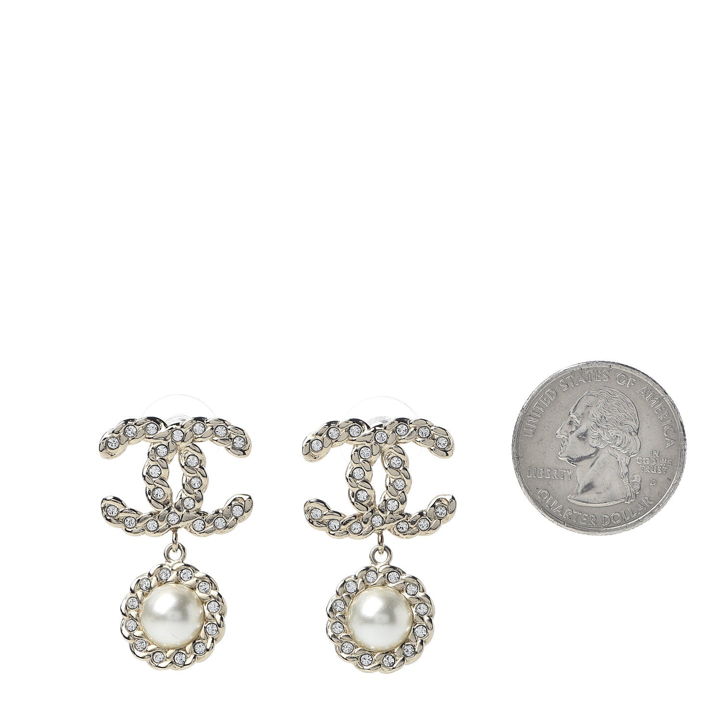 Crystal Pearl Pearls Coronation CC Drop Earrings Gold