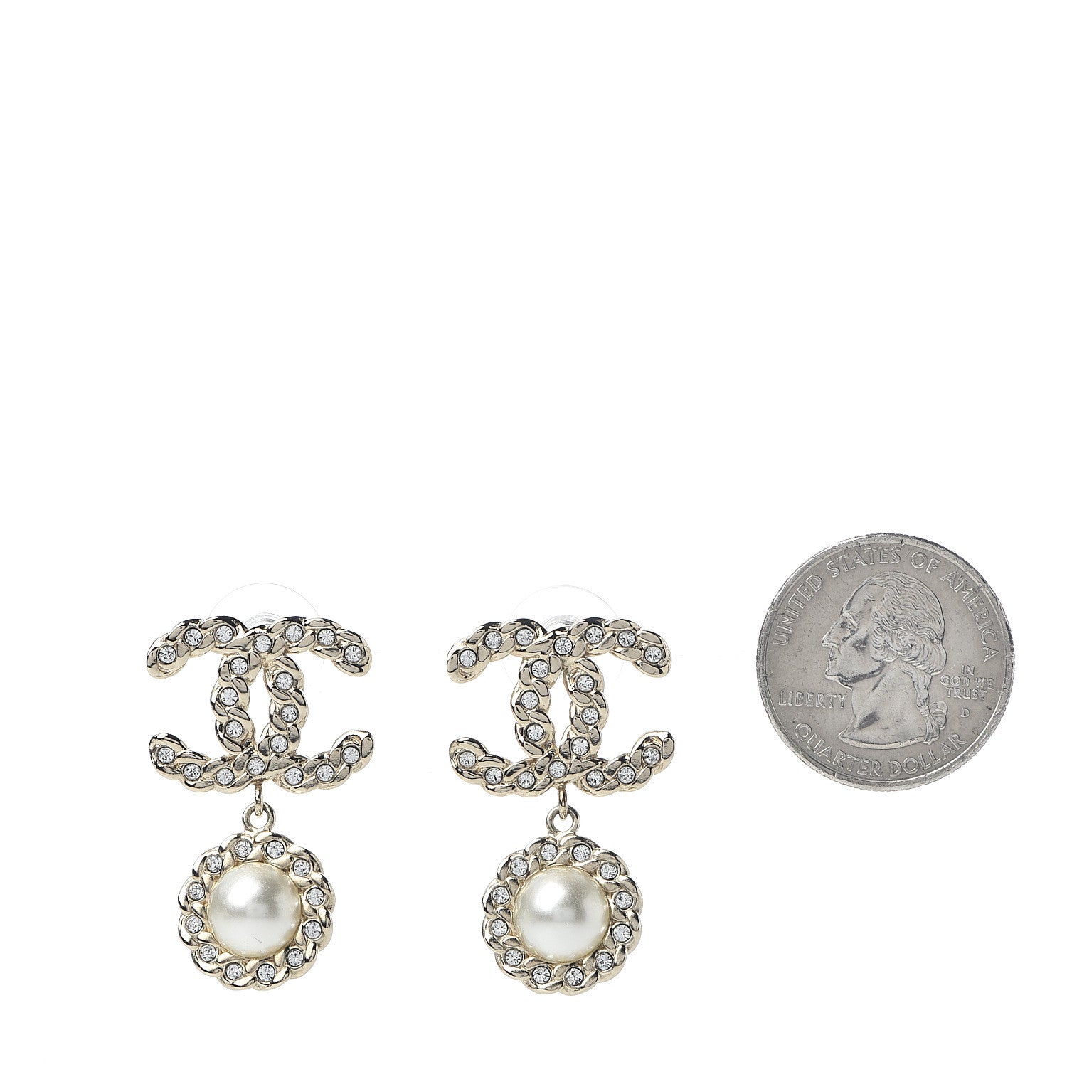 Chanel Crystal Pearl Pearls Coronation CC Drop Earrings Gold 2 of 5