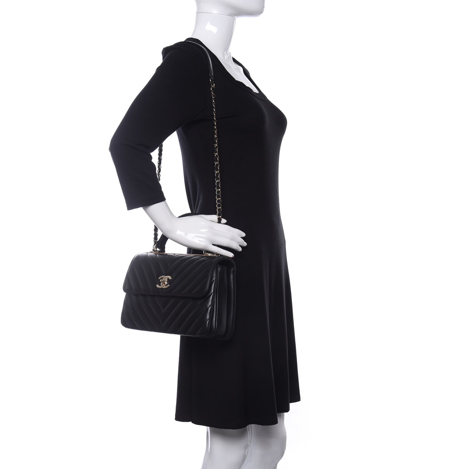 Chanel Lambskin Chevron Quilted Small Trendy CC Dual Handle Flap Bag Black 2 of 11
