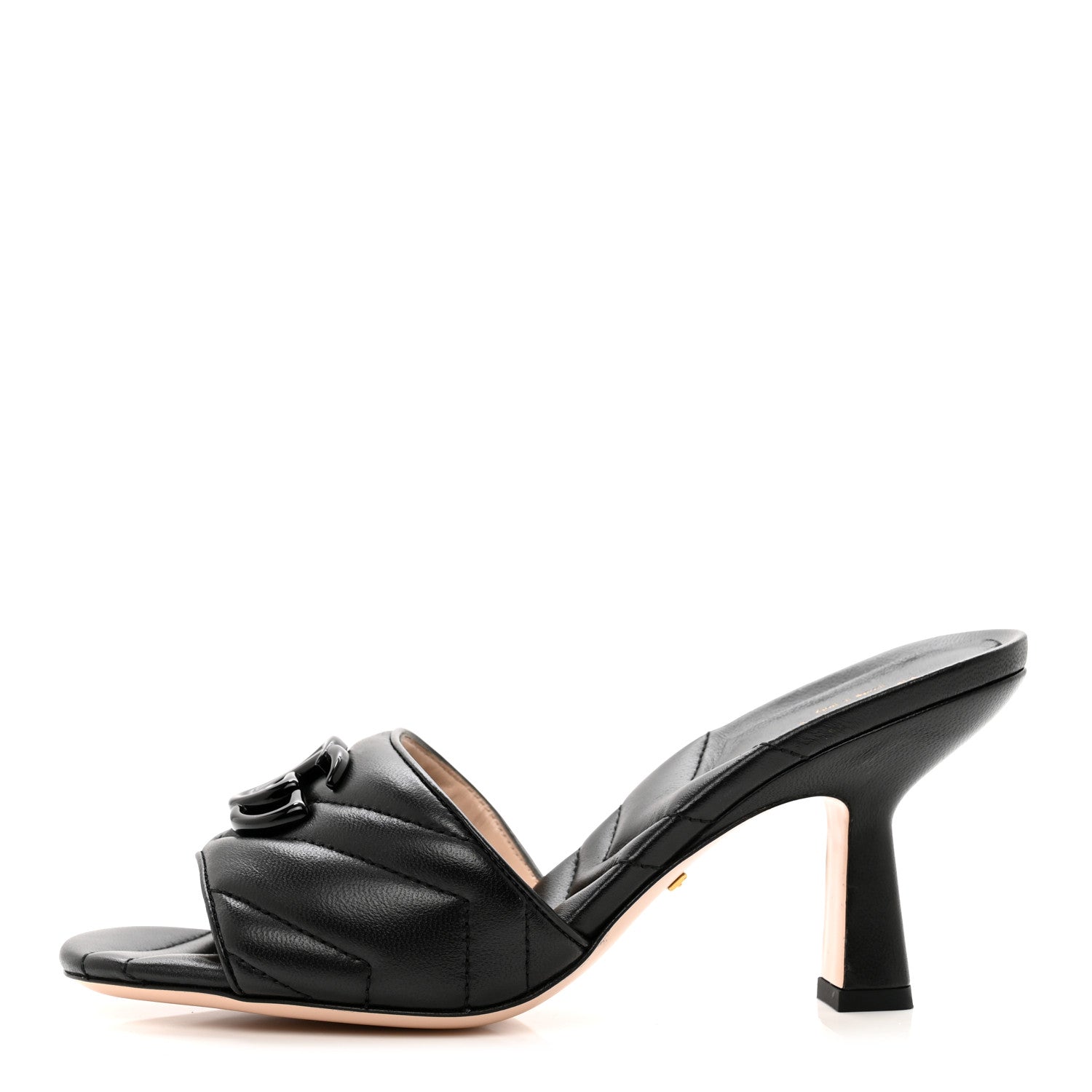 Gucci Nappa Matelasse Monochrome GG Marmont 75mm Slide Sandals 37 Black 1 of 9