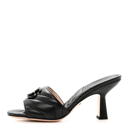 Gucci Nappa Matelasse Monochrome GG Marmont 75mm Slide Sandals 37 Black 1 of 9