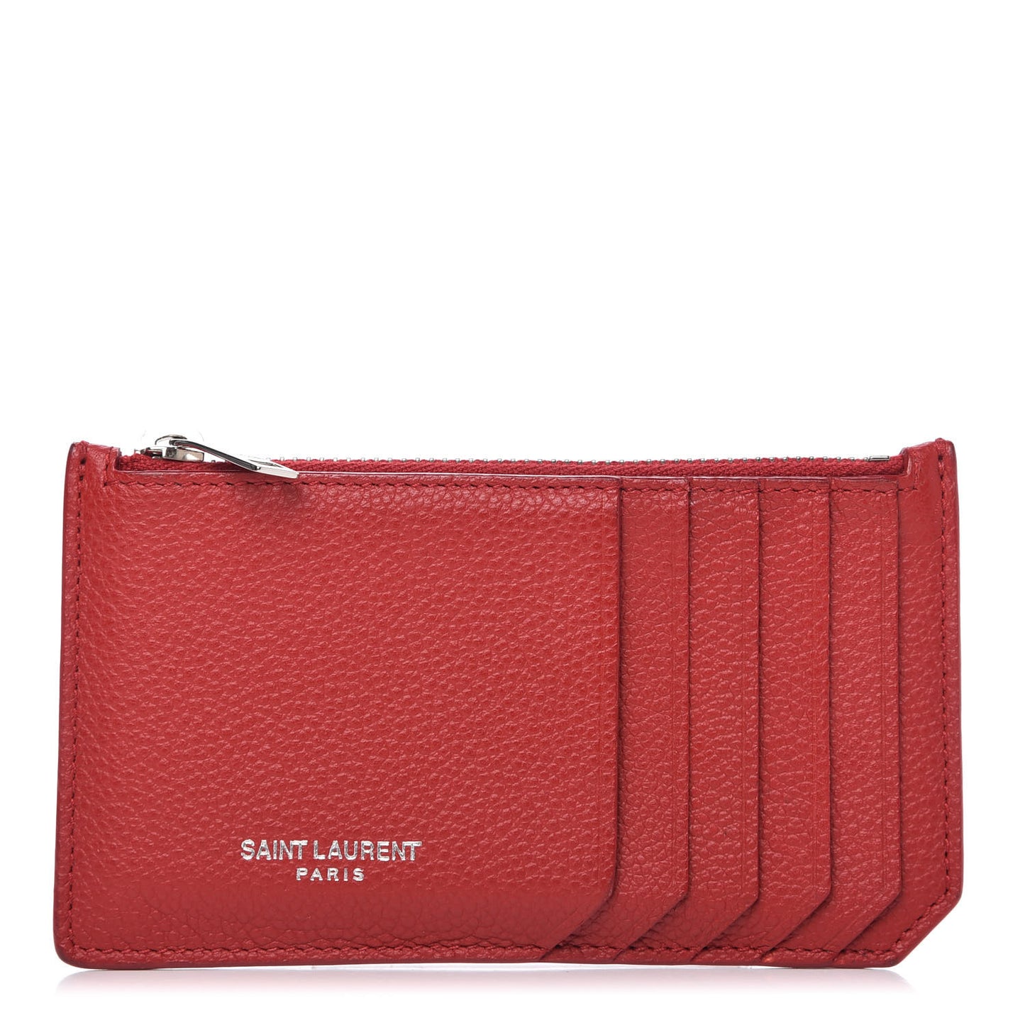 Grained Calfskin 5 Fragments Zip Pouch Card Holder New Red