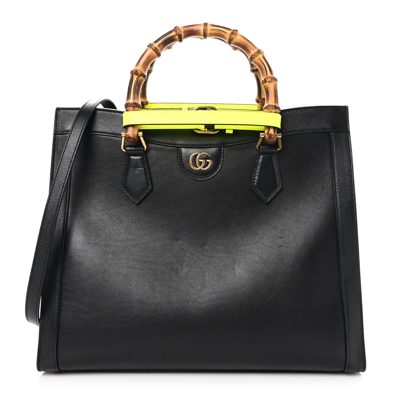 Gucci Calfskin Medium Diana Tote Bag Black Yellow Fluo 1 of 11