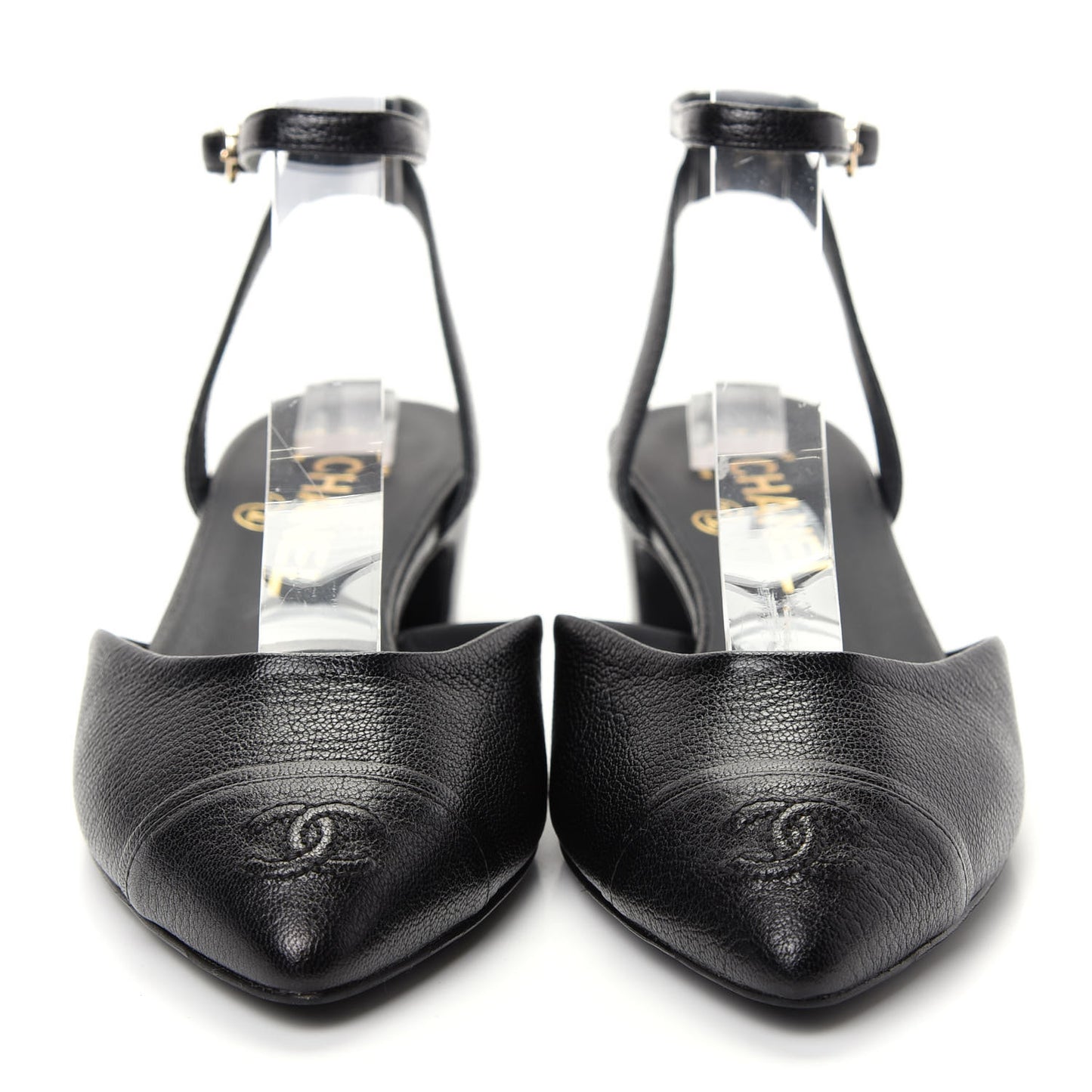 Goatskin Cap Toe CC Slingback Pumps 36.5 Black