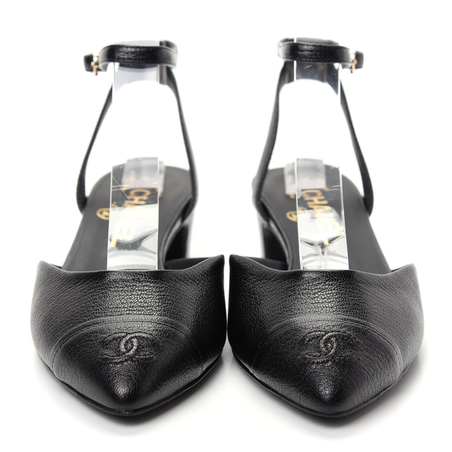Chanel Goatskin Cap Toe CC Slingback Pumps 36.5 Black 2 of 11