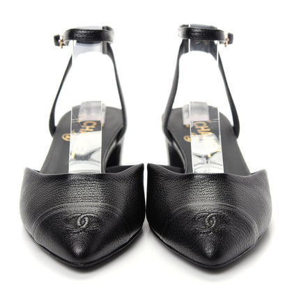 Chanel Goatskin Cap Toe CC Slingback Pumps 36.5 Black 2 of 11