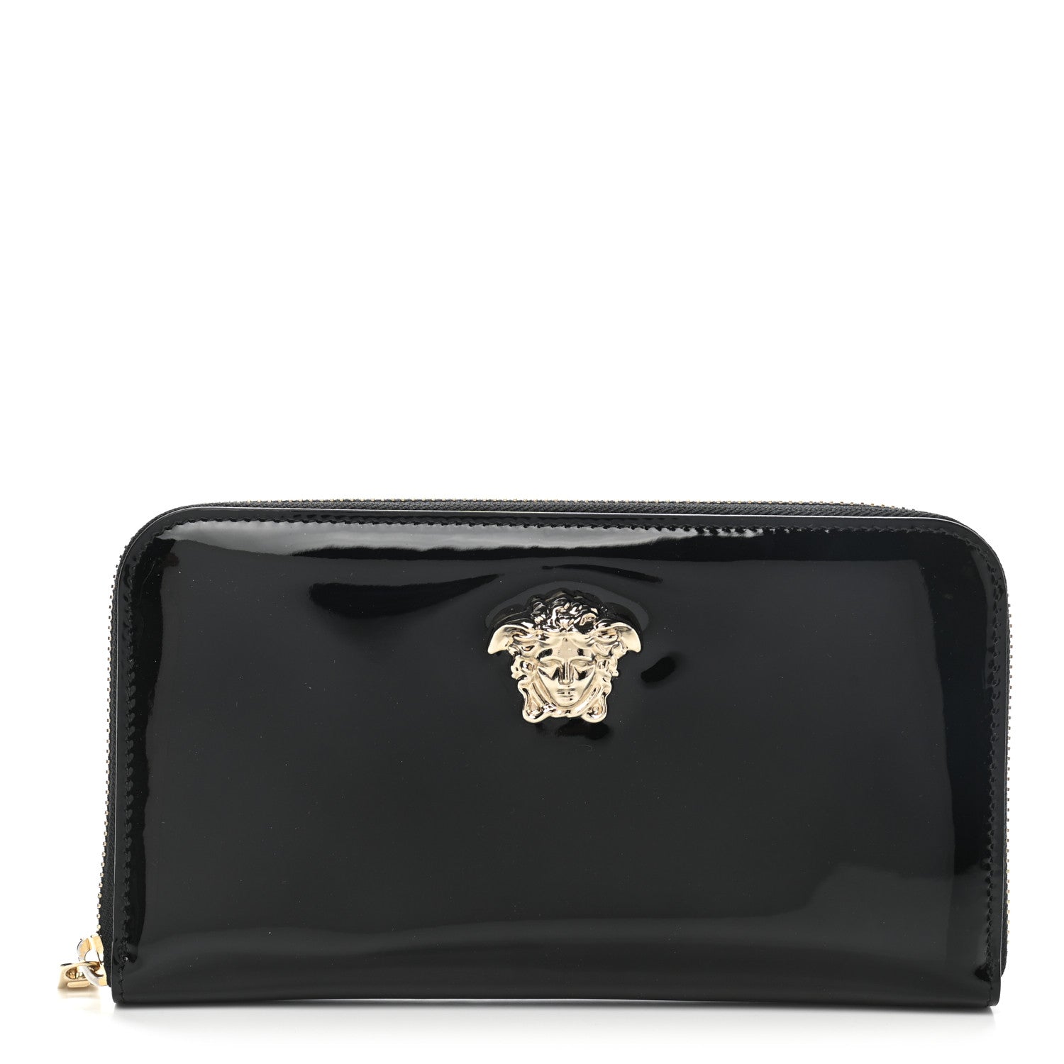 Versace Patent Palazzo Medusa Zip Around Wallet Black 1 of 6