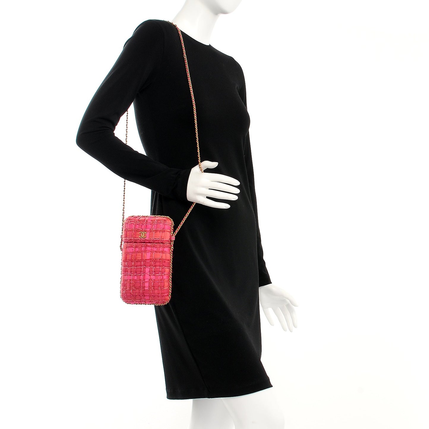 Tweed Chain Around Phone Holder Pink