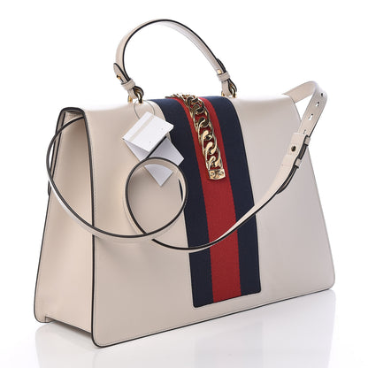 Gucci Calfskin Maxi Sylvie Top Handle Bag White 3 of 12