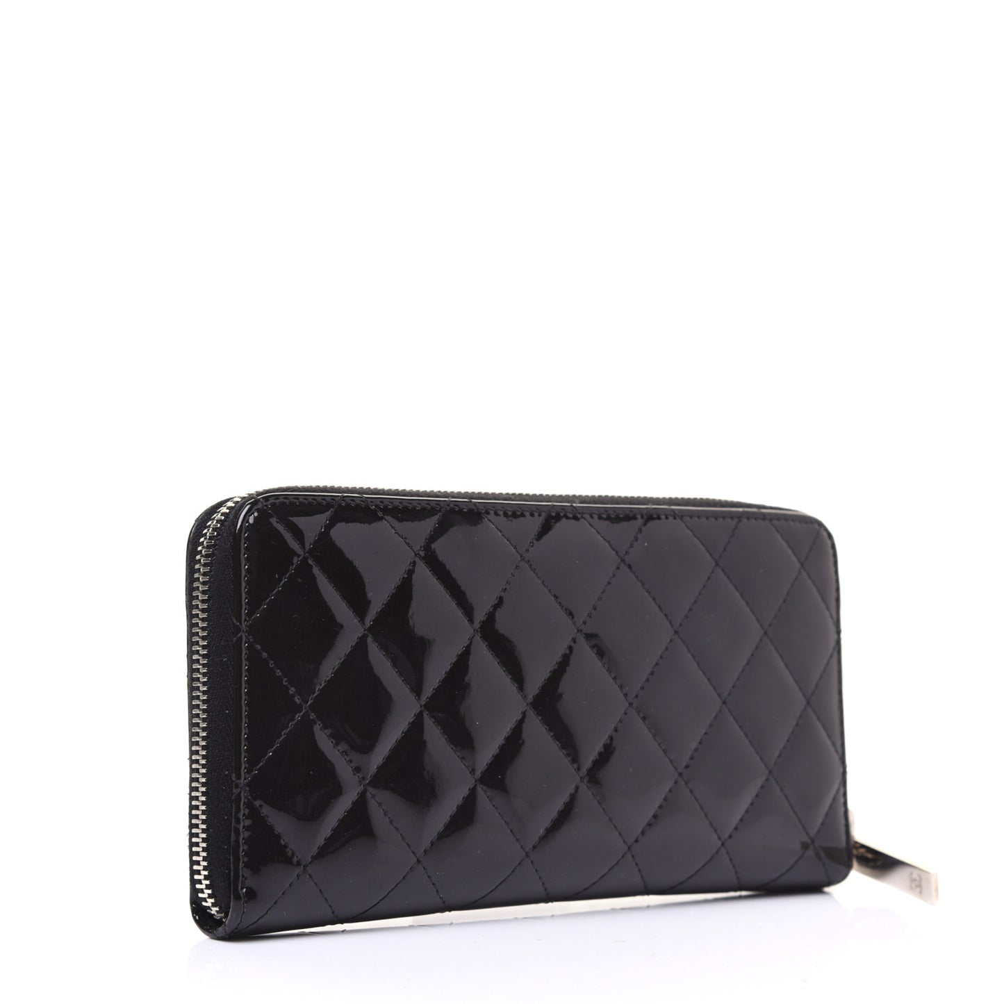Patent Quilted Brilliant Zip Around Wallet Black