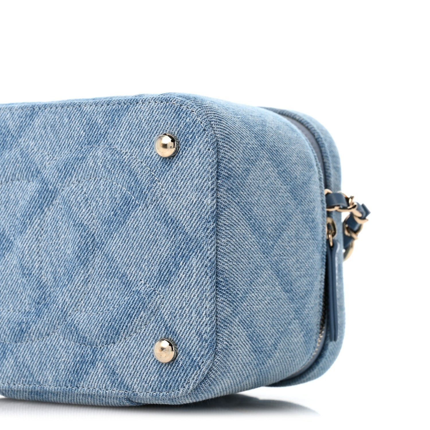 Chanel Printed Denim Quilted Mini Top Handle Vanity Case With Chain Light Blue 10 of 10