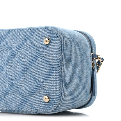 Chanel Printed Denim Quilted Mini Top Handle Vanity Case With Chain Light Blue 10 of 10