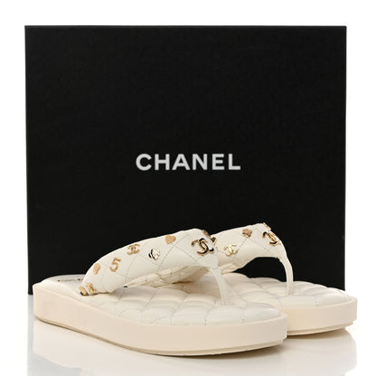 Chanel Lambskin Quilted Padded Charms Thong Sandals 36.5 White 2 of 8