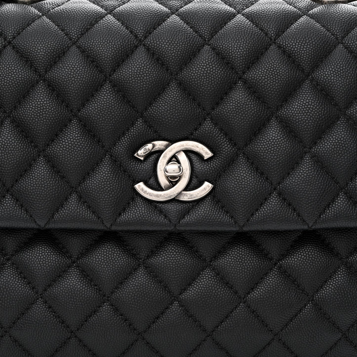 Caviar Lizard Quilted Medium Coco Handle Flap Black
