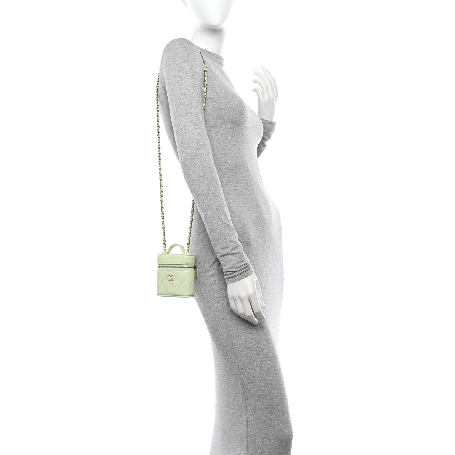 Chanel Caviar Quilted Small Handle With Care Vanity Case With Chain Light Green 2 of 11