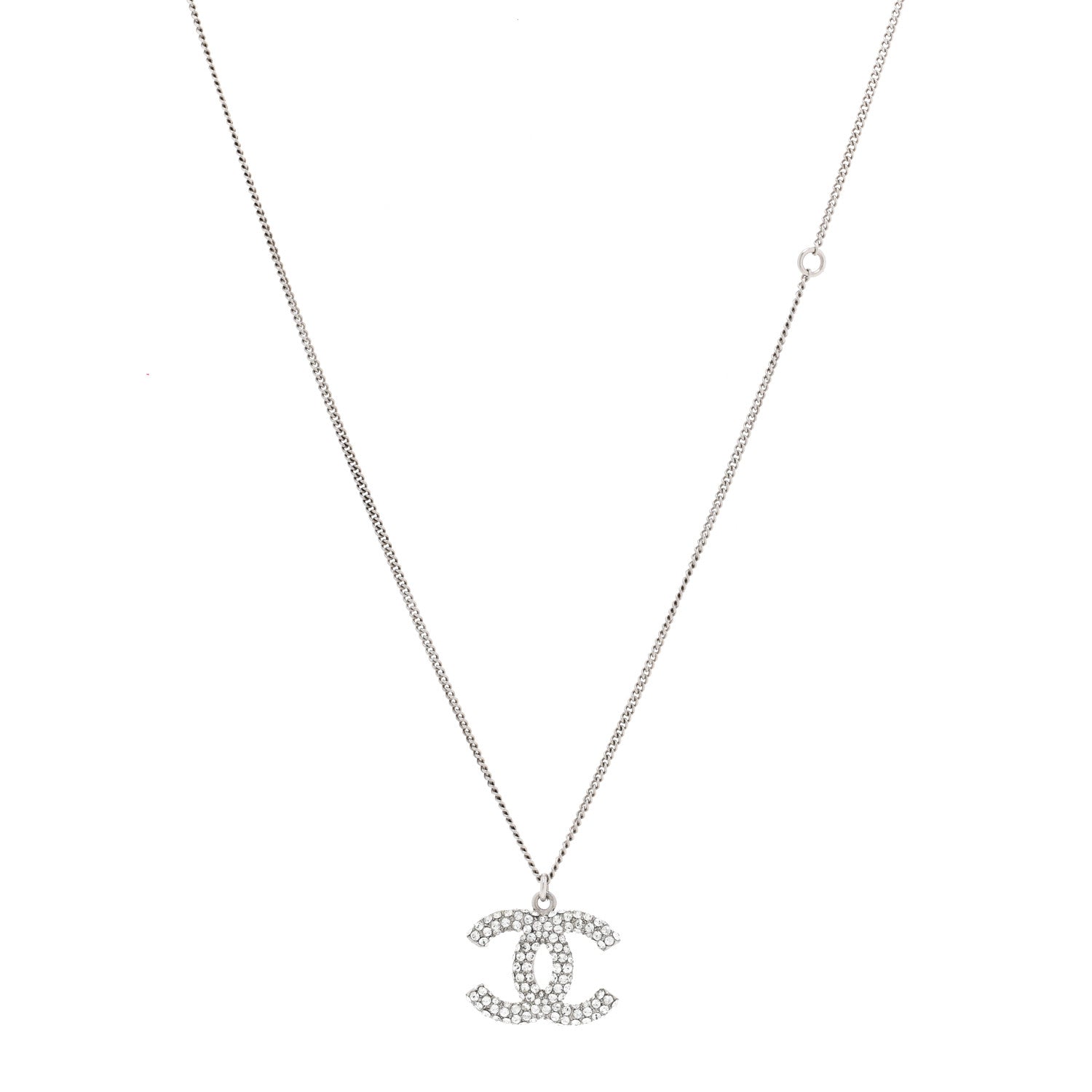 Chanel Crystal CC Pendant Necklace Silver 1 of 5