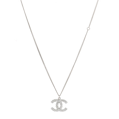 Chanel Crystal CC Pendant Necklace Silver 1 of 5