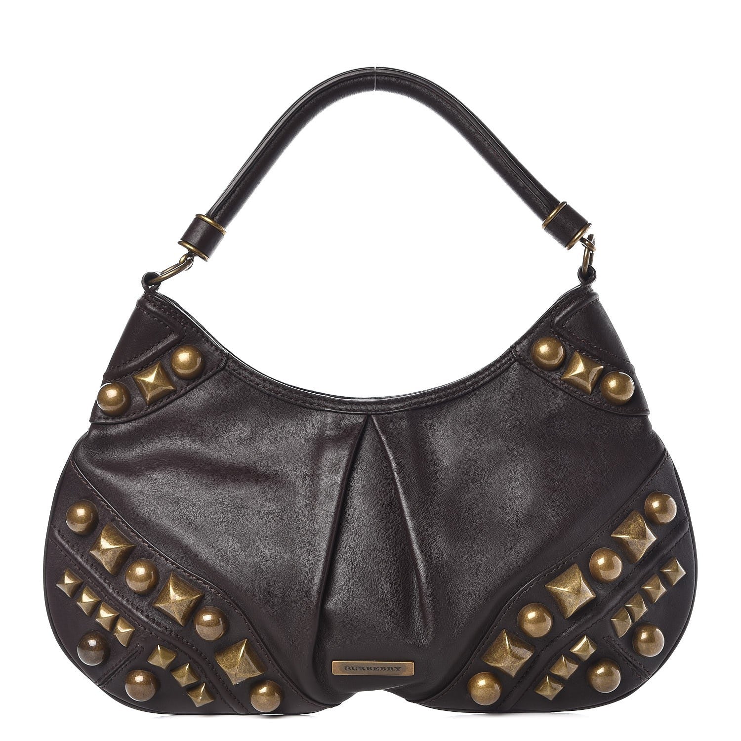 Burberry Calfskin Studded Medium Alverton Hobo Chocolate 1 of 8