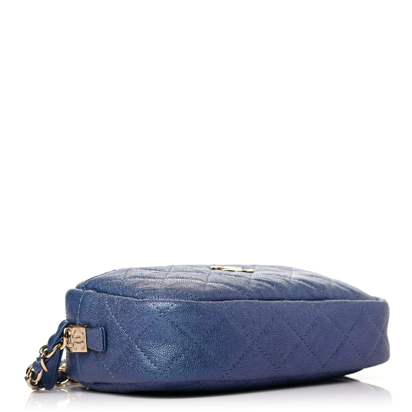 Iridescent Caviar Quilted Camera Case Blue