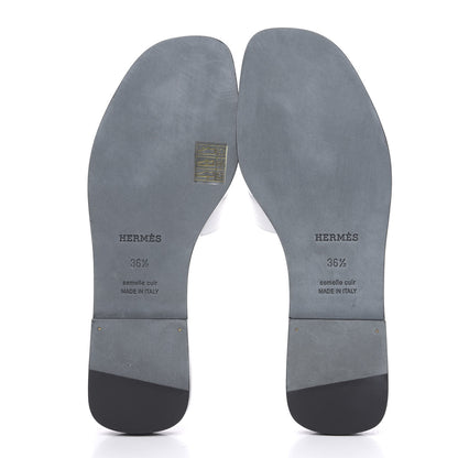 Hermes Box Calfskin White Bois De Rose Oran Sandals 36.5 White 5 of 9