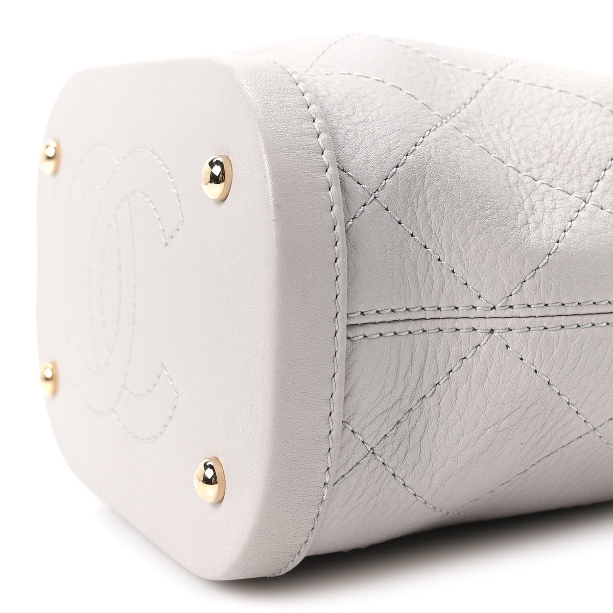 Chanel Goatskin Stitched Chain Bucket Bag Light Grey 10 of 11