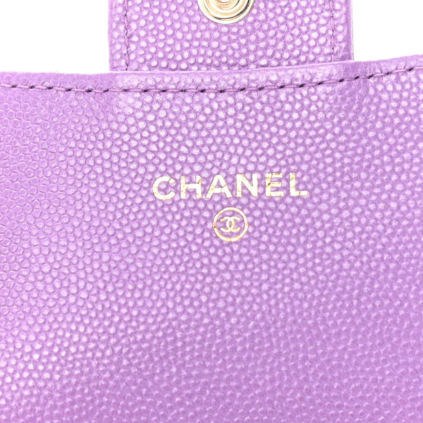 Caviar Quilted Flap Card Holder Wallet Purple
