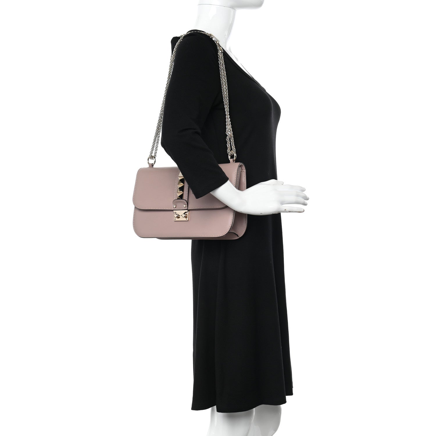 Valentino Garavani Vitello Medium Glam Lock Rockstud Flap Poudre 2 of 10