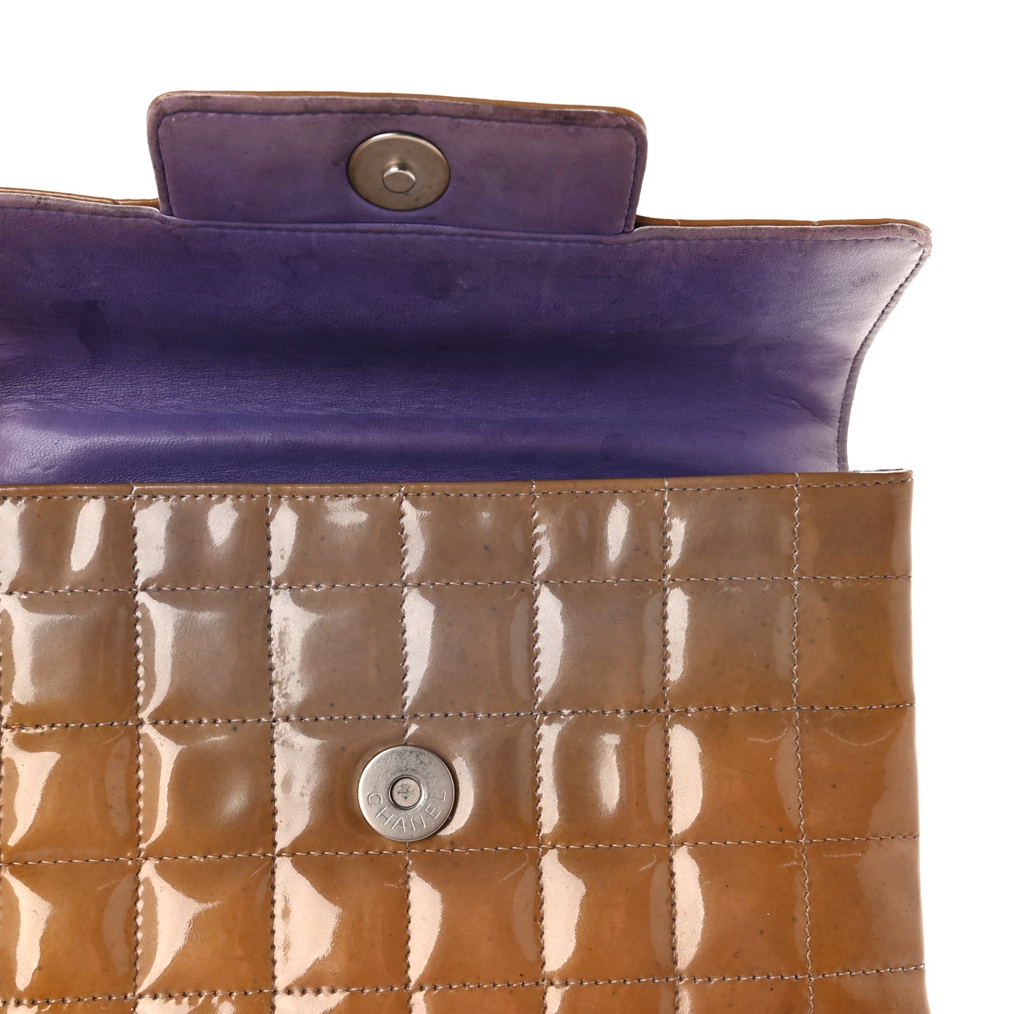 Patent Square Stitched Keyboard Flap Clutch Purple