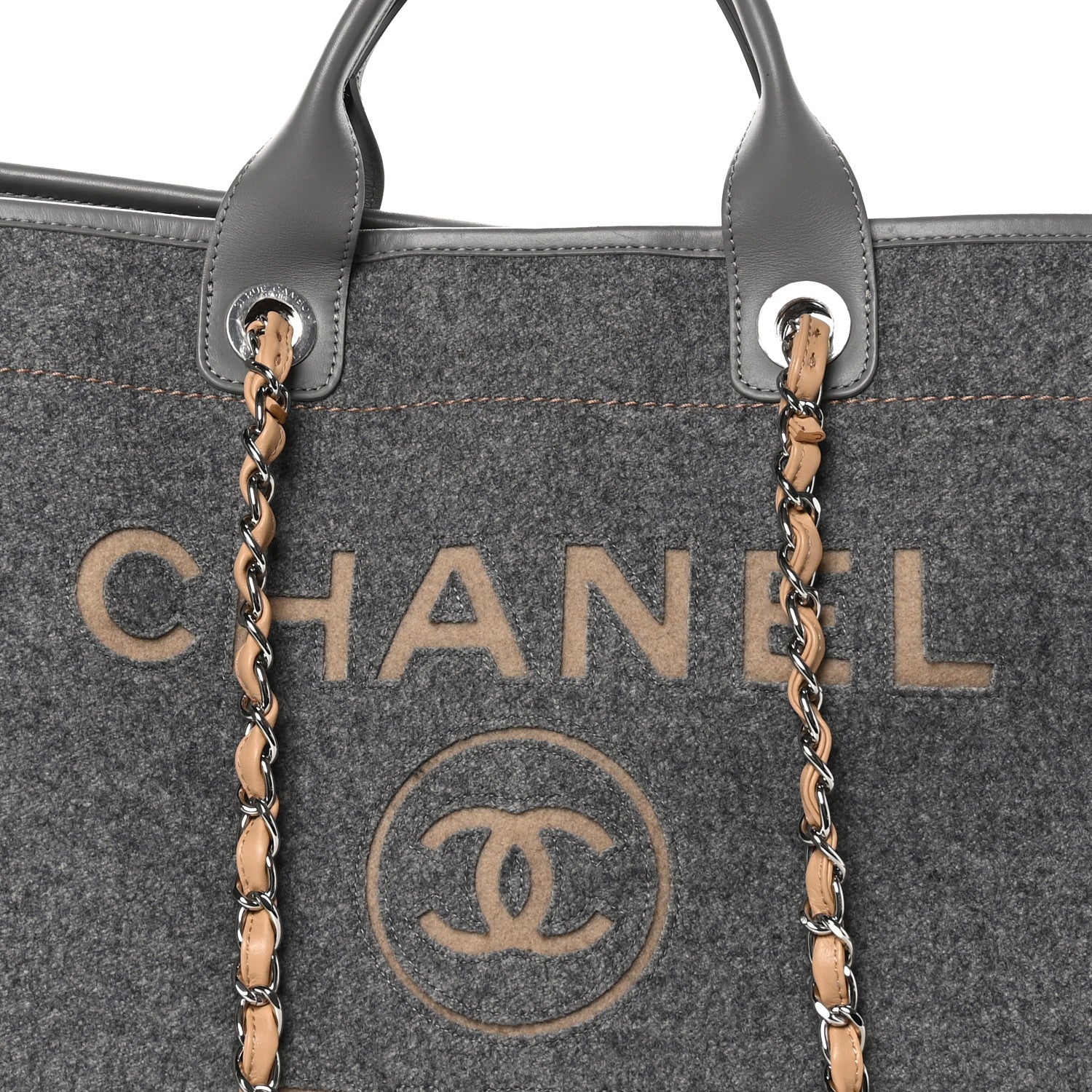 Chanel Wool Felt Large Deauville Tote Grey Beige 8 of 10