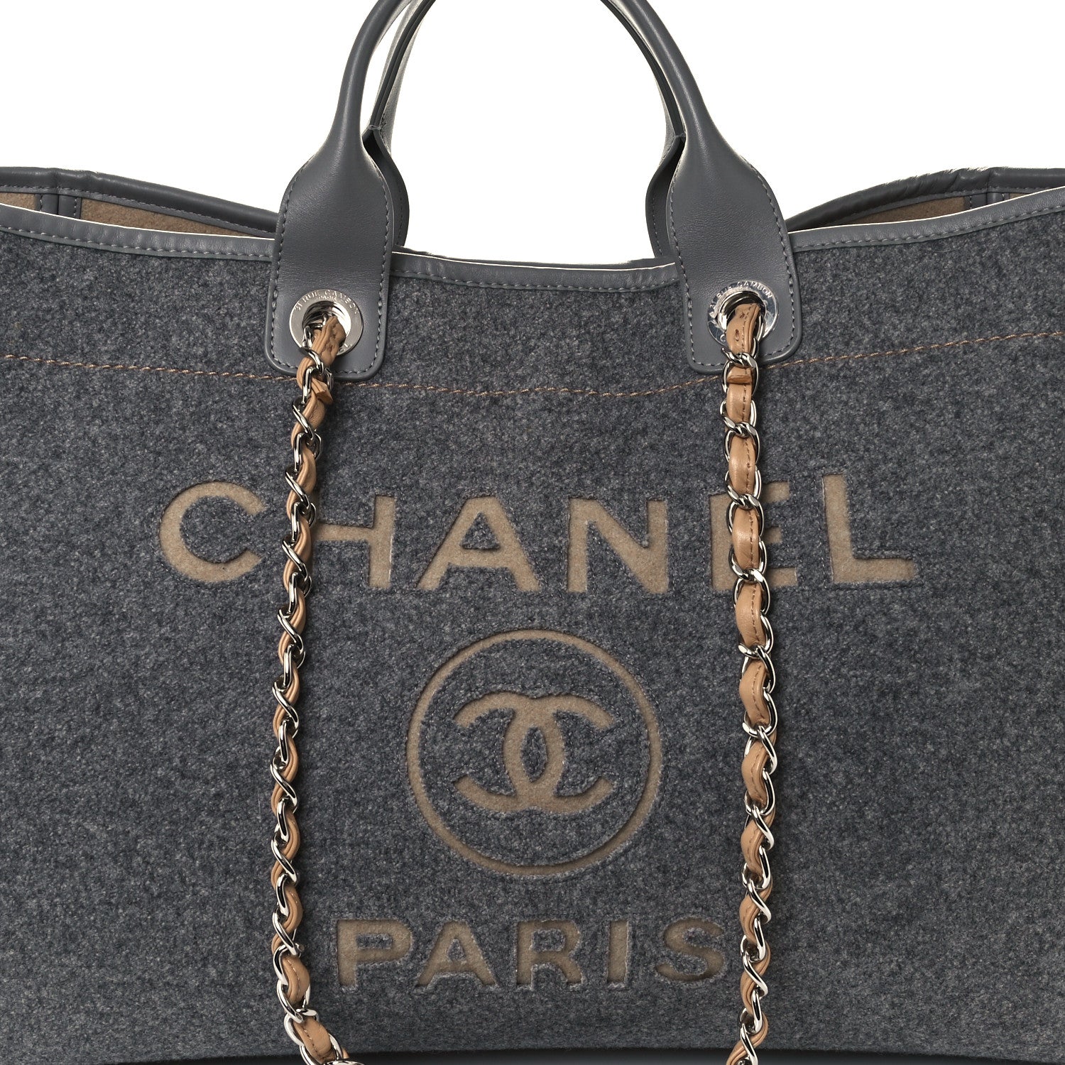 Chanel Wool Felt Calfskin Large Deauville Tote Grey Beige 8 of 10