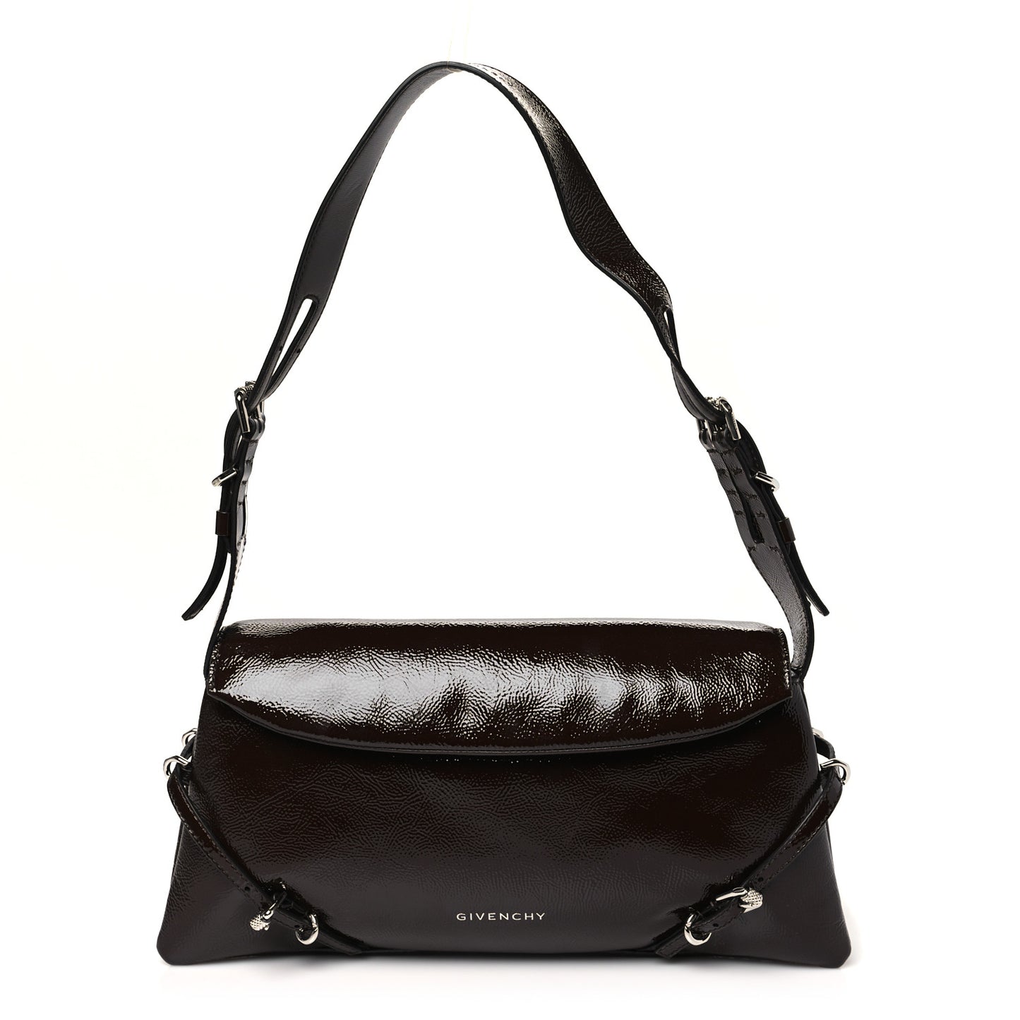 Patent Calfskin Small P'tit Voyou Shoulder Bag Ebony Brown