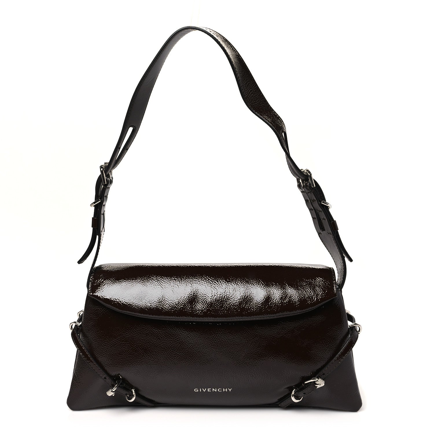 Givenchy Patent Calfskin Small P'tit Voyou Shoulder Bag Ebony Brown 1 of 10