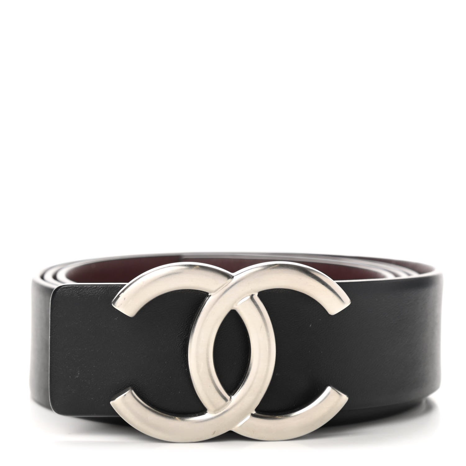 Chanel Calfskin CC Reversible Belt 95 Black Burgundy 1 of 6