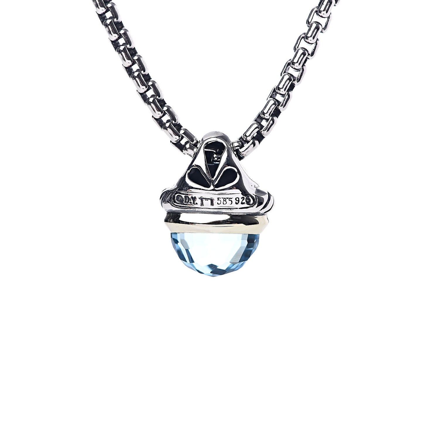 Sterling Silver 14K Yellow Gold Blue Topaz 10mm Acorn Pendant Necklace