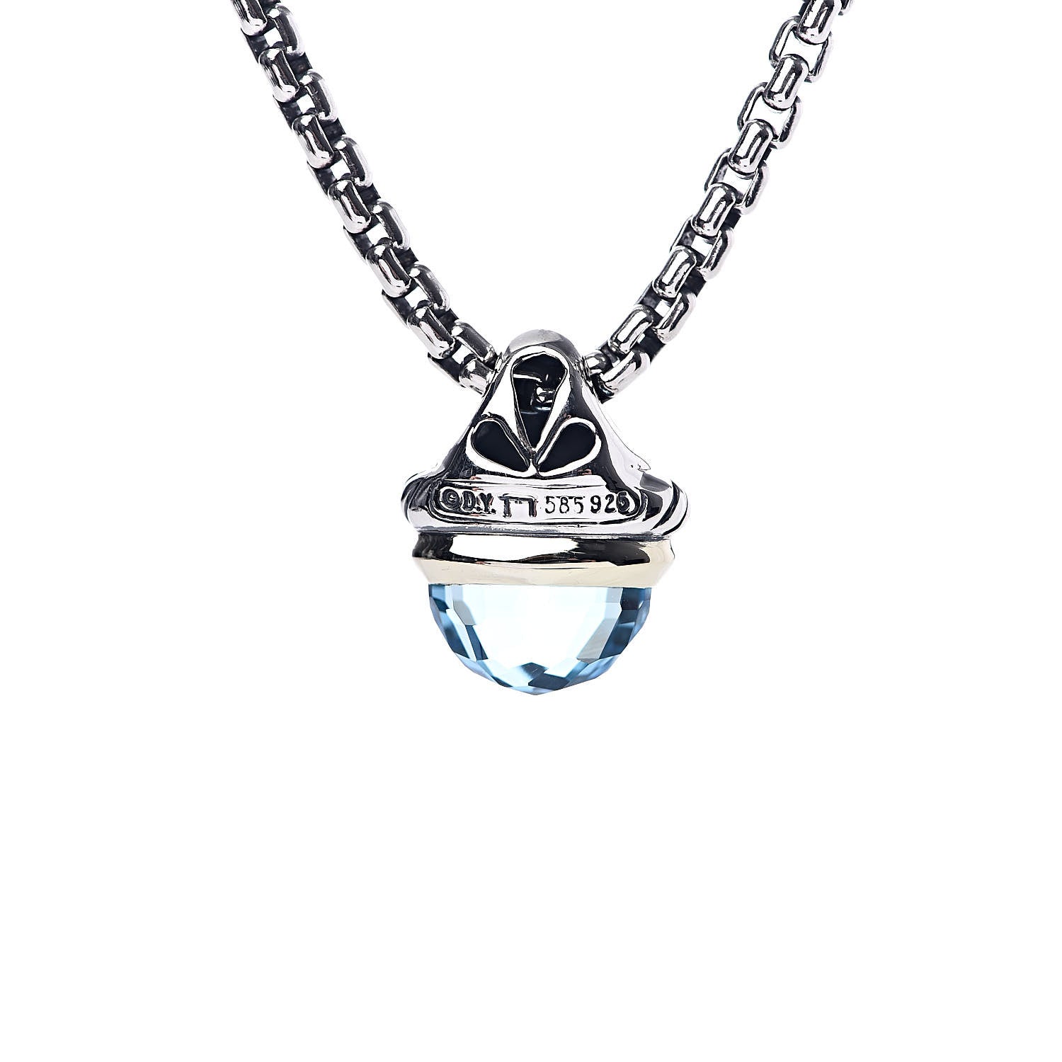 David Yurman Sterling Silver 14K Yellow Gold Blue Topaz 10mm Acorn Pendant Necklace 5 of 6