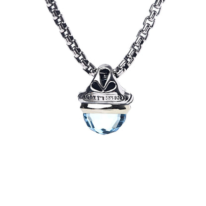 David Yurman Sterling Silver 14K Yellow Gold Blue Topaz 10mm Acorn Pendant Necklace 5 of 6