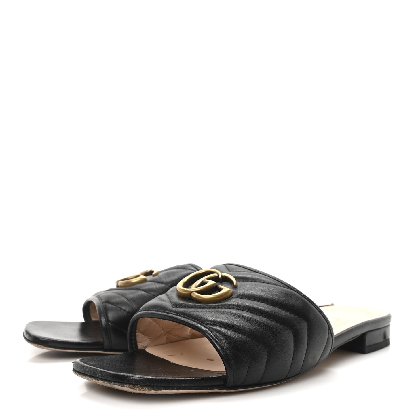 Nappa Matelasse GG Marmont Flat Slide Sandals 40 Black
